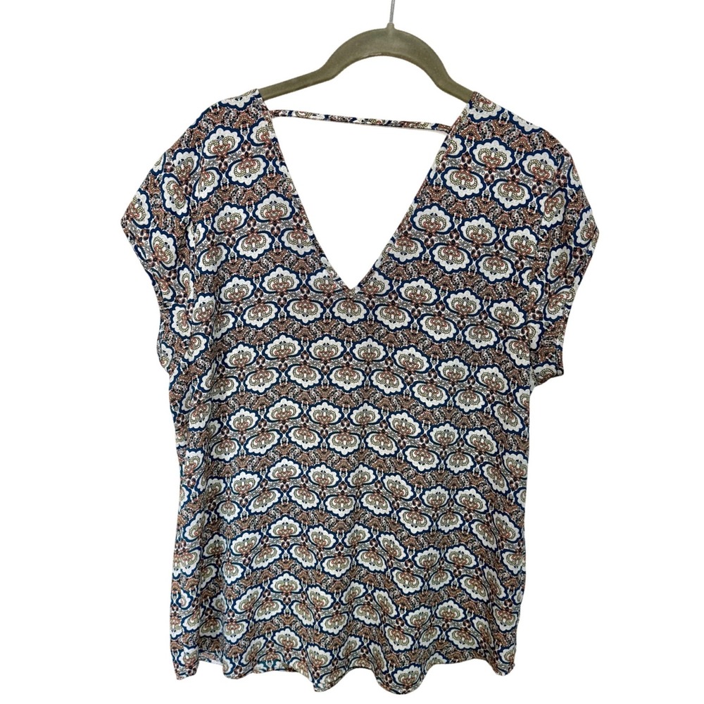 DR2 by Daniel Rainn Womens Large Paisley Medallion V-Neck Blouse DR14941PR1 Blue